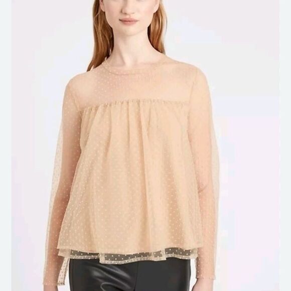 Banana Republic Women’s Beige Tiered Pindot Tulle Top Blouse Medium Petite MP - Picture 2 of 9
